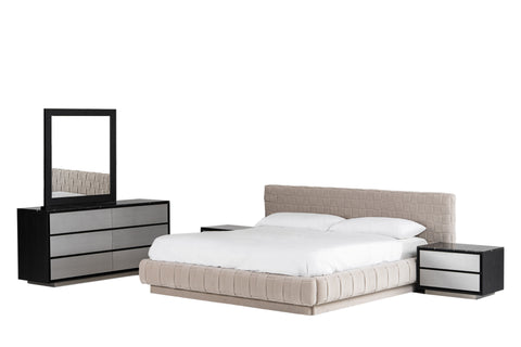 Modrest Concord Modern Grey Velvet & Black Marble & Black Ash & Aluminum Bedroom Set Model VGVC-BD2311-2301-SET