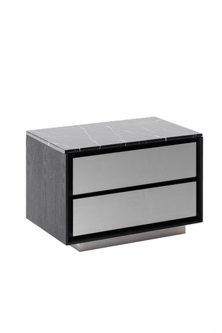 Modrest Concord Modern Black Marble & Black Ash & Aluminum Nightstand Model VGVC-N2301