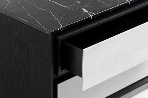 Modrest Concord Modern Black Marble & Black Ash & Aluminum Nightstand Model VGVC-N2301