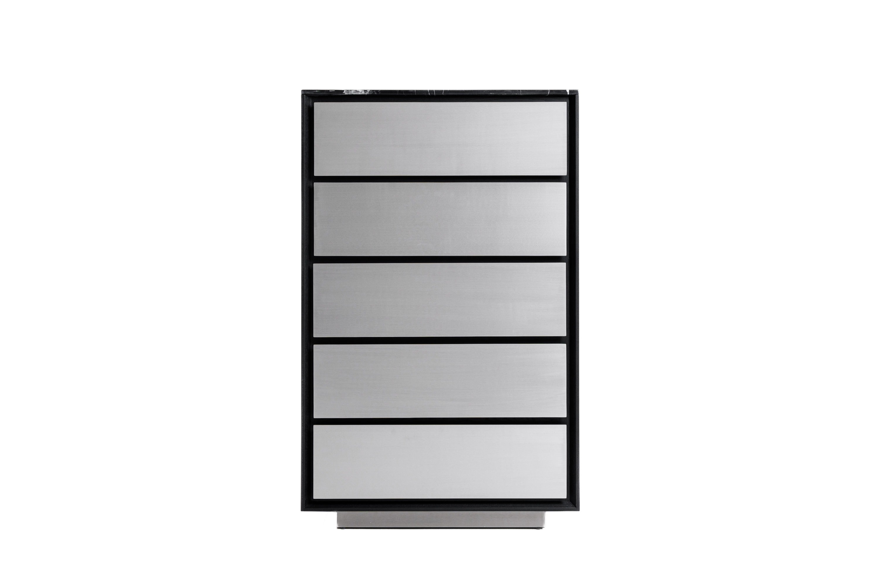 Modrest Concord Modern Black Marble & Black Ash & Aluminum Chest Model VGVC-J2301-5H