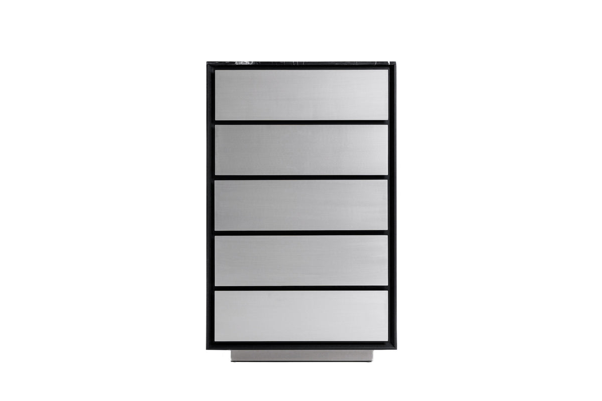 Modrest Concord Modern Black Marble & Black Ash & Aluminum Chest Model VGVC-J2301-5H