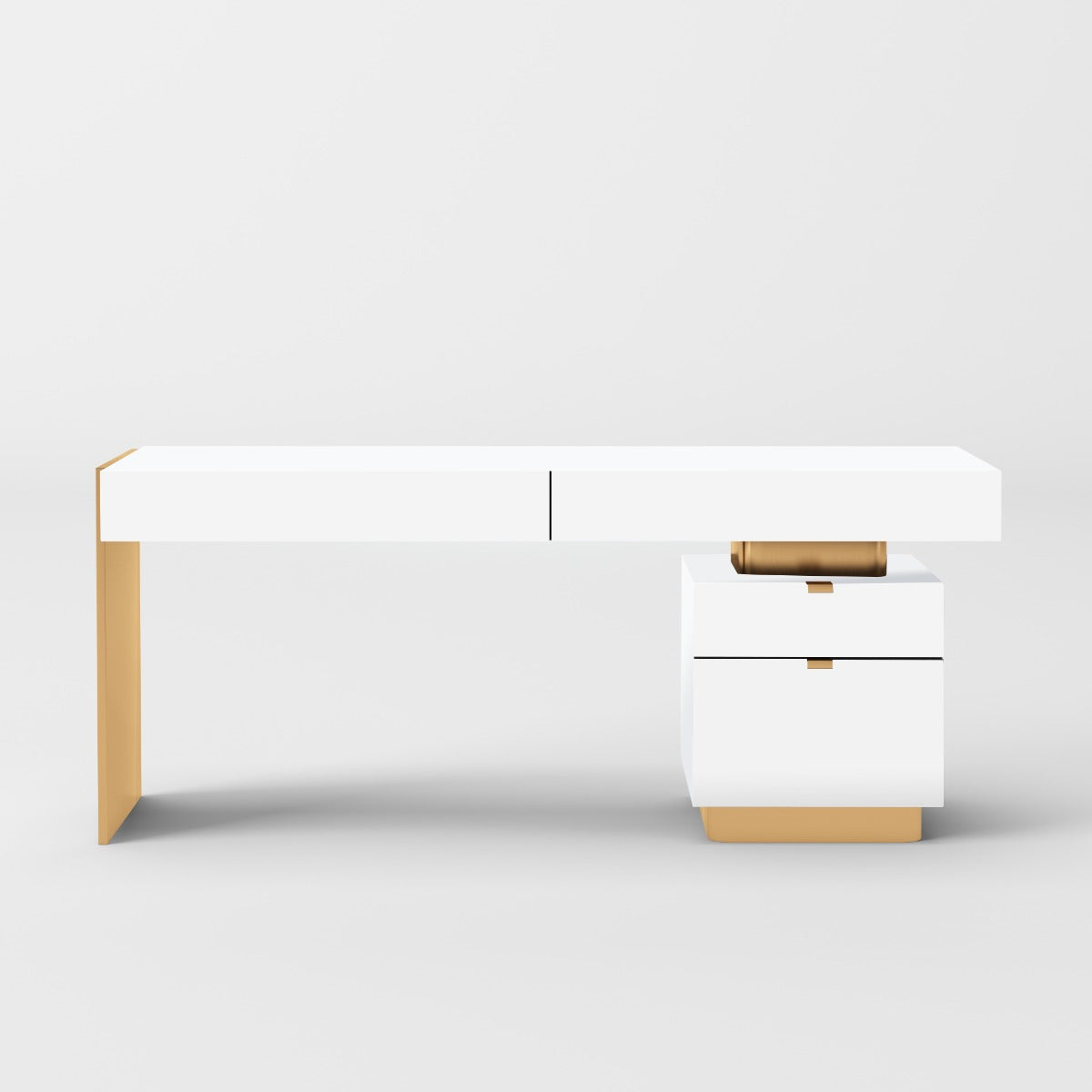 Modrest Trahan Modern Gloss White And Brushed Gold Office Desk Model VGBB-MQ2101-W-DESK