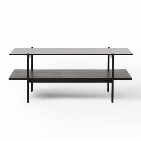 Modrest Conley Mid Century Modern Grey Glass & Black Ash Coffee Table Model VGDWJ5934