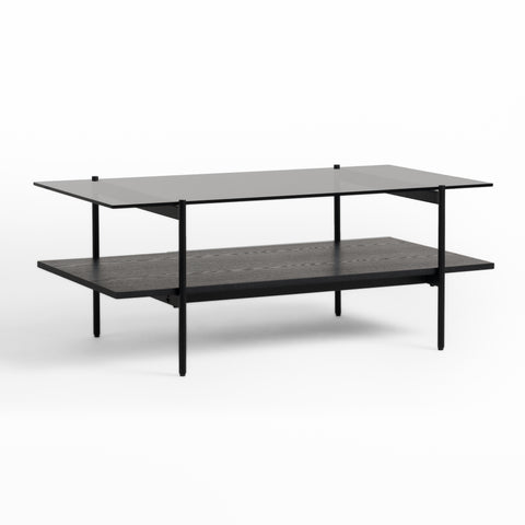 Modrest Conley Mid Century Modern Grey Glass & Black Ash Coffee Table Model VGDWJ5934