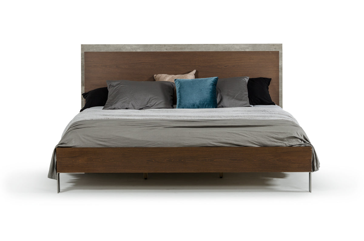 Nova Domus Conner Modern Dark Walnut & Faux Concrete Bed Model VGAN-CONNER-BED-DK