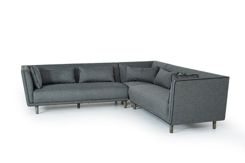 Divani Casa Conway Mid Century Grey Fabric Sectional Sofa Model VGKK2615-GRY
