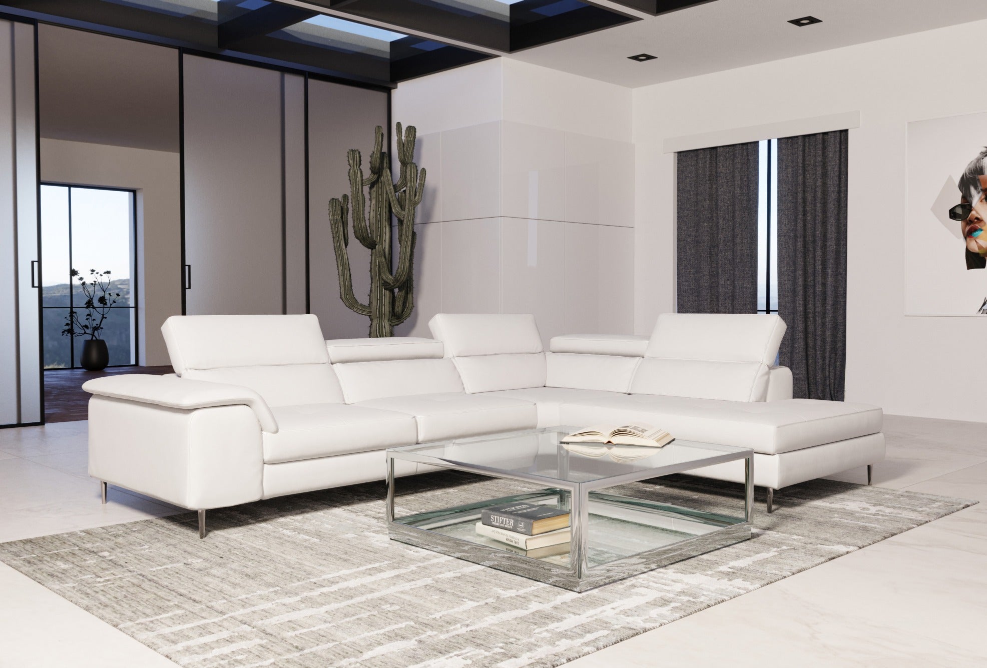 Lamod Italia Viola Italian Contemporary White Leather Right Facing Sectional Sofa Model VGCCVIOLA-KIM-WHT-RAF-SECT