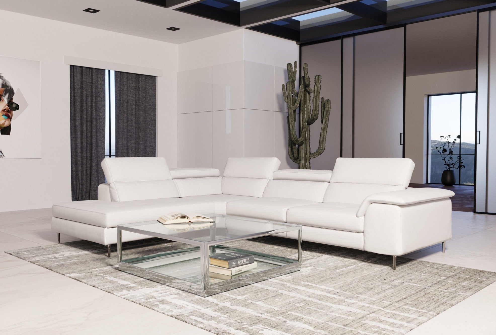 Lamod Italia Viola Italian Contemporary White Leather Left Facing Sectional Sofa Model VGCCVIOLA-KIM-WHT-LAF-SECT