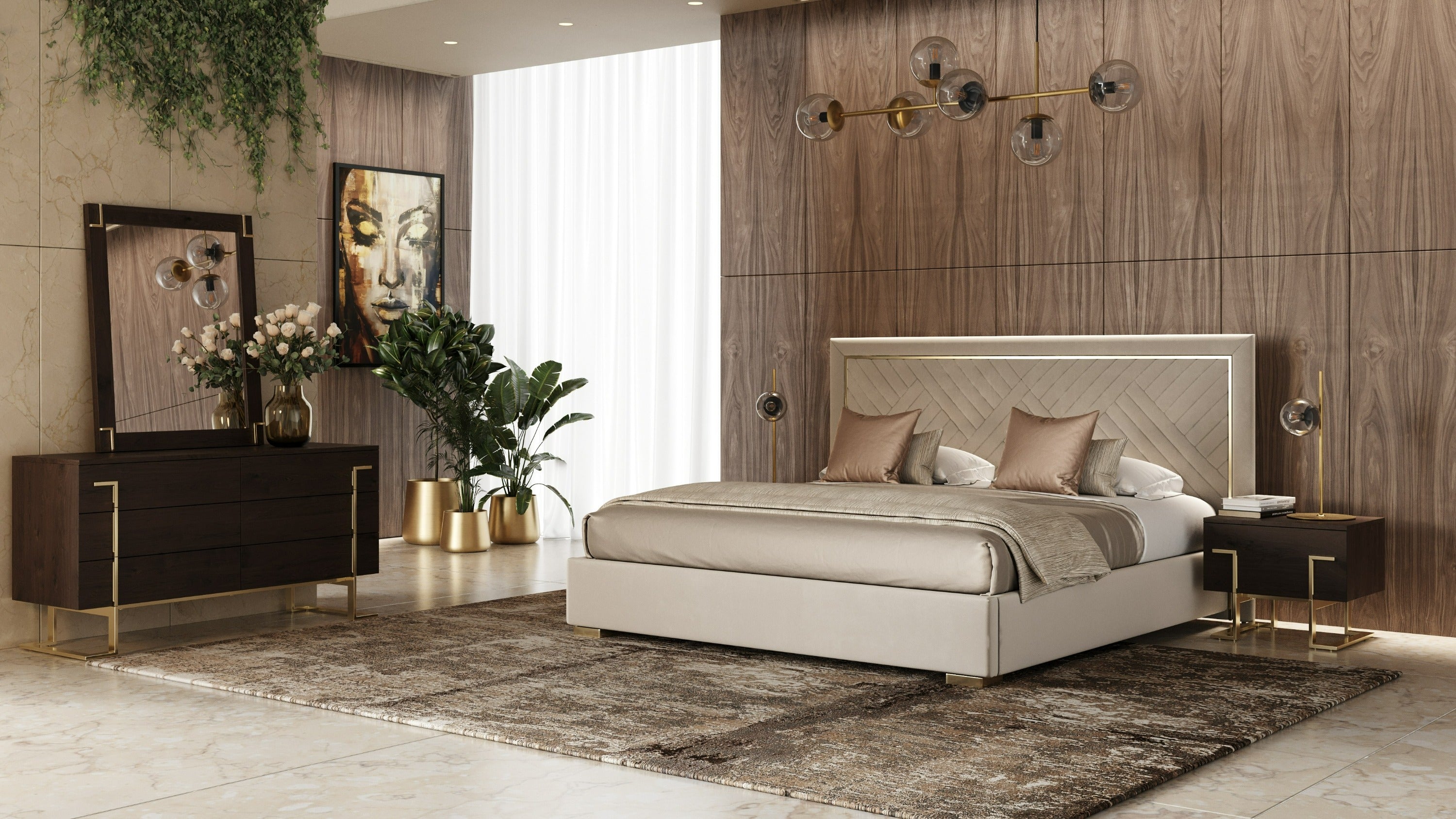 Modrest Corrico Modern Off White And Champagne Gold Bedroom Set Model VGVCBD1906-19-SET