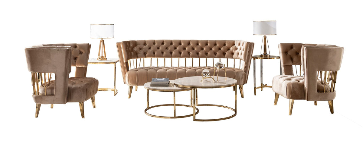 Divani Casa Courtney Beige & Gold Fabric Sofa Model VGYUHD-1927-S