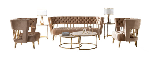 Divani Casa Courtney Beige & Gold Fabric Sofa Model VGYUHD-1927-S