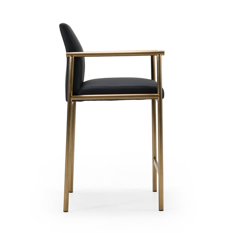 Modrest Custer Modern Black Vegan Leather & Brass Counter Chair Model VGGA-6250CH-C-BLK
