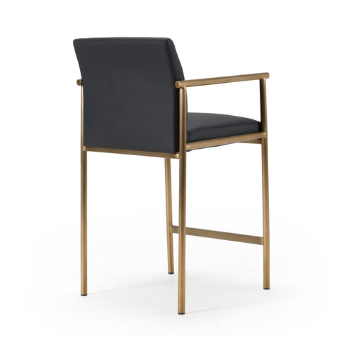 Modrest Custer Modern Black Vegan Leather & Brass Counter Chair Model VGGA-6250CH-C-BLK