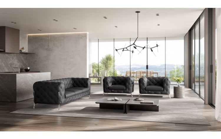 970 DivanItalia Dark Gray Sofa and Two Armchairs Set – Top Grain Italian LeatherModel:  970-DK_GRAY-2CH-SET
