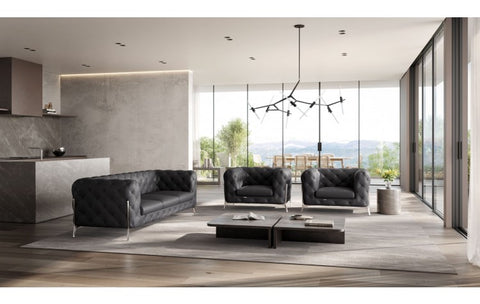970 DivanItalia Dark Gray Sofa and Two Armchairs Set – Top Grain Italian LeatherModel:  970-DK_GRAY-2CH-SET