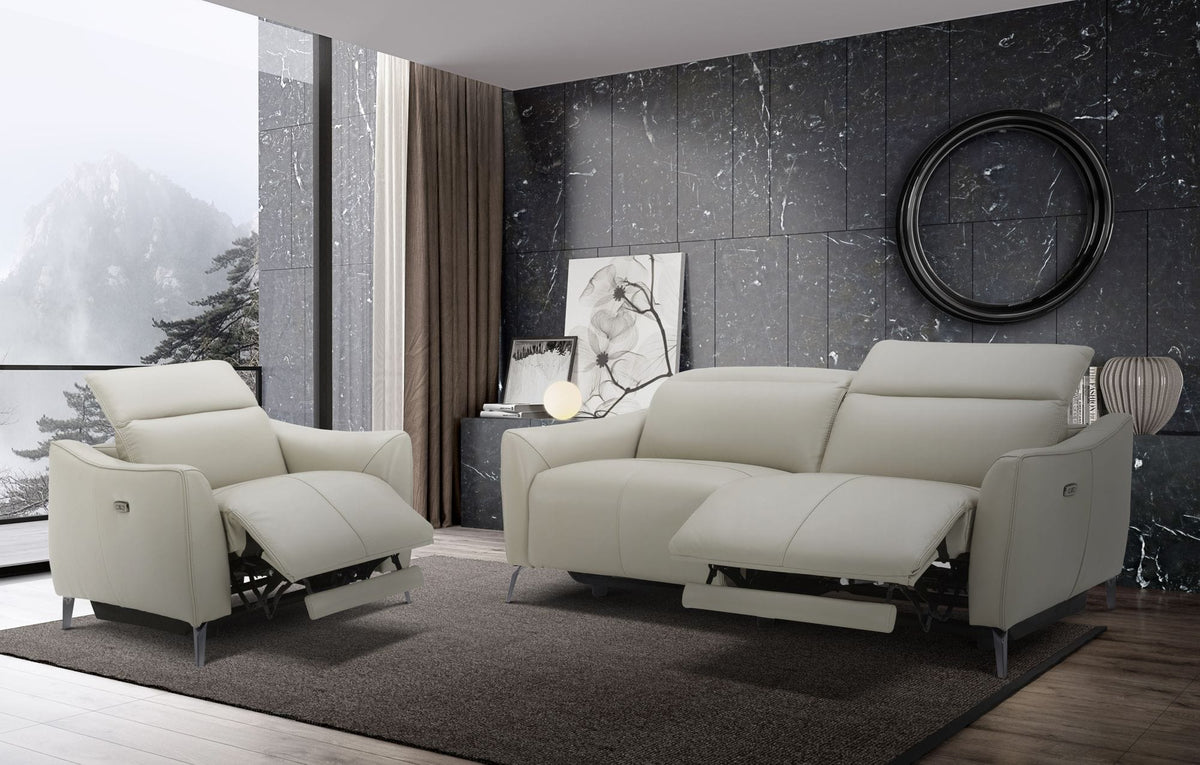 Divani Casa Prairie Modern Light Grey Leather Dual Electric Sofa Recliner With Electric Headrest Model VGKMKM.381H-DK-GRY-S