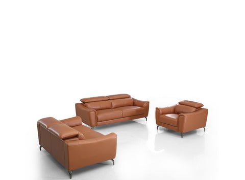 Divani Casa Danis Modern Cognac Leather Brown Sofa Set Model VGBNS-1803-BRN