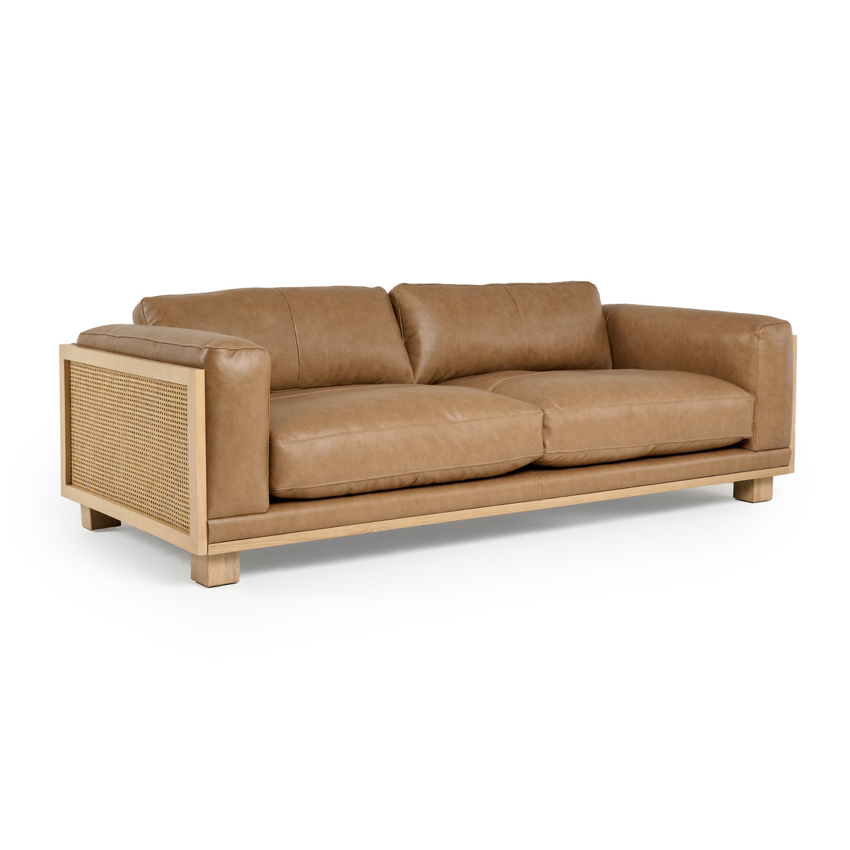 Divani Casa Danson Modern Tan Leather & Wicker Sofa Model VGKK-KF.8036-SOFA-SAND