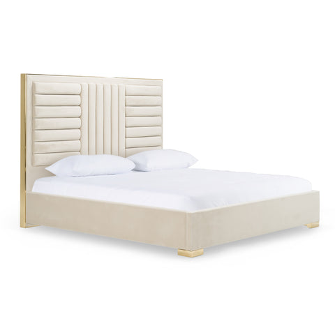 Modrest Daystar Modern Beige Velvet & Gold Bed Model VGVCBD1905-19-BGE-BED