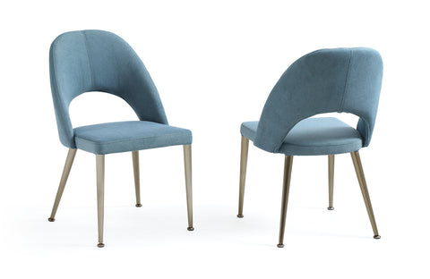 Gloria Modern Blue & Antique Brass Dining Chair (Set of 2)