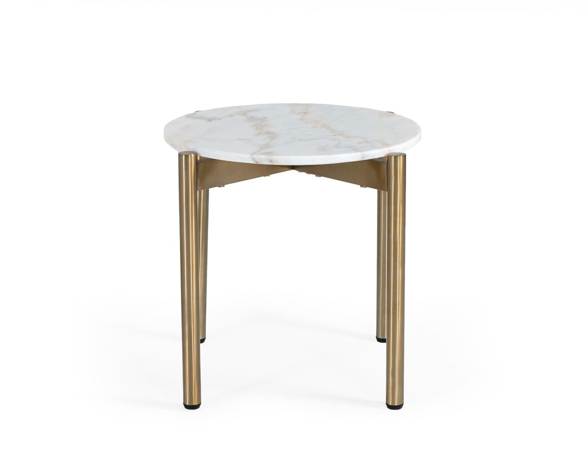 Modrest Denzel White Marble & Gold End Table Model VGGMM-ET-1581-WHT-ET