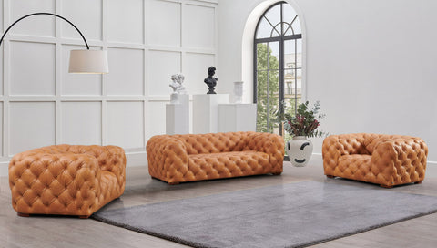 Divani Casa Dexter Transitional Camel Full Italian Leather Sofa Model VGCA-114-3-SEAT-BRN