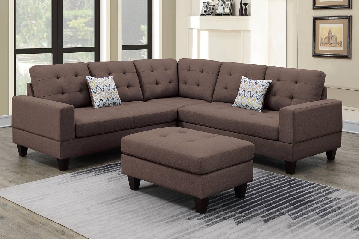 3 Piece Sectional with 2 Accent Pillow (Ottoman Included) Model F6471 By Poundex Furniture