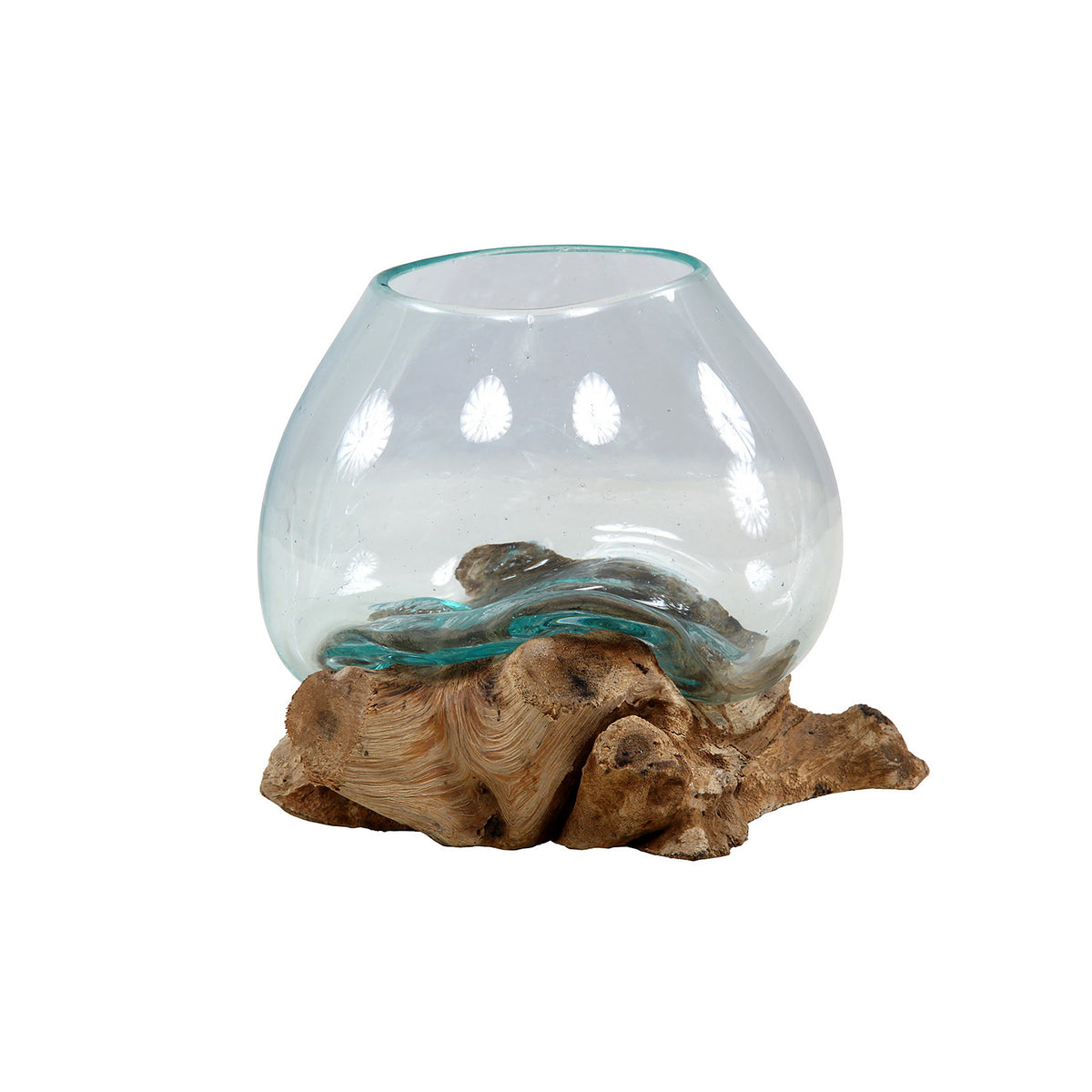 Sydney Natural Wood and Transparent Aqua Glass Glass Bowl