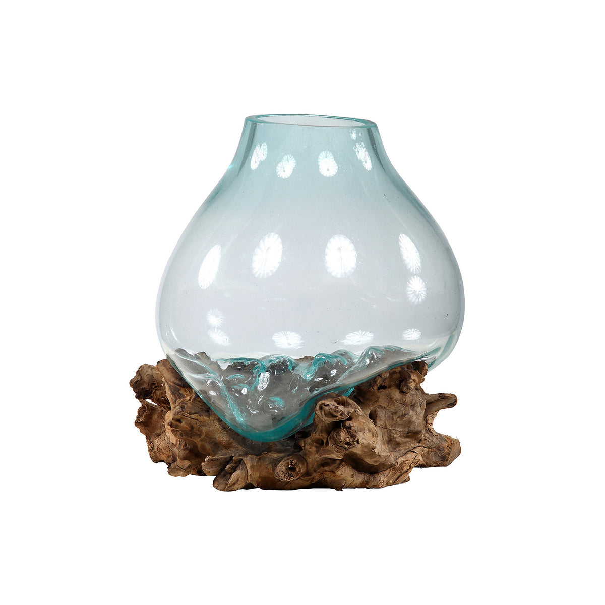 Boaz Natural Wood and Transparent Aqua Glass Glass Bowl