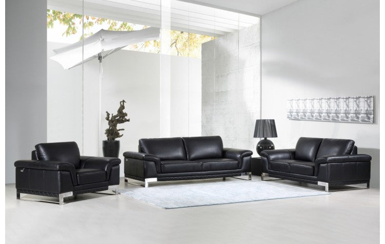 411 DivanItalia Black Sofa Set – Top Grain Italian LeatherModel:  411-BLACK