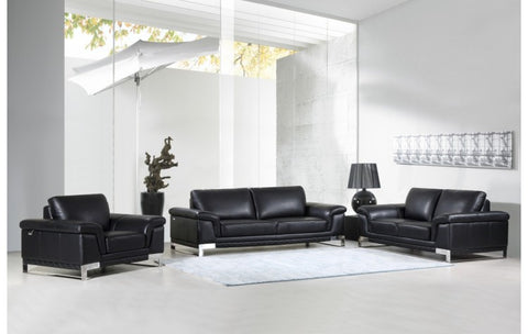 411 DivanItalia Black Sofa Set – Top Grain Italian LeatherModel:  411-BLACK