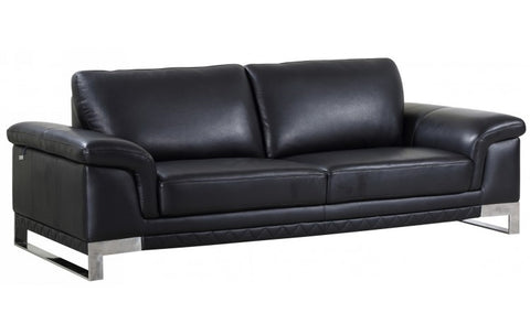 411 DivanItalia Black Sofa and Loveseat Set – Top Grain Italian LeatherModel:  411-BLACK-S