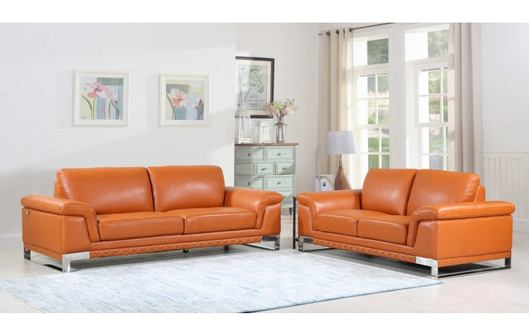 411 DivanItalia Camel Sofa and Loveseat Set – Top Grain Italian LeatherModel:  411-CAMEL-2PC