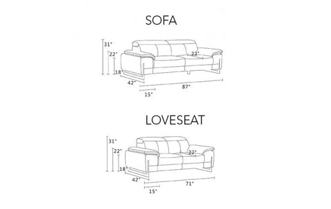 636 DivanItalia Light Gray Sofa and Loveseat Set – Top Grain Italian LeatherModel:  636-LIGHT-GRAY-2PC