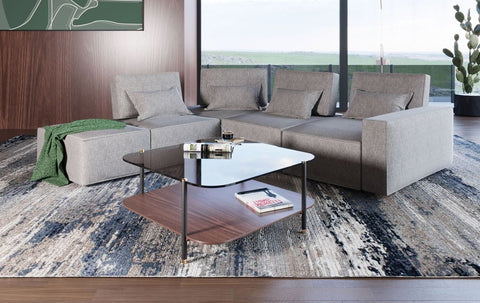 Divani Casa Chapel Modern Light Grey Fabric Sectional Sofa & Ottoman Model VGMB-1686-GRY