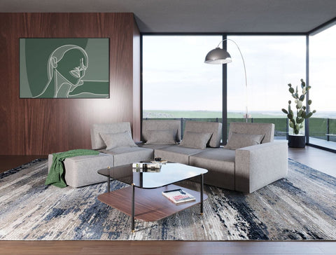 Divani Casa Chapel Modern Light Grey Fabric Sectional Sofa & Ottoman Model VGMB-1686-GRY