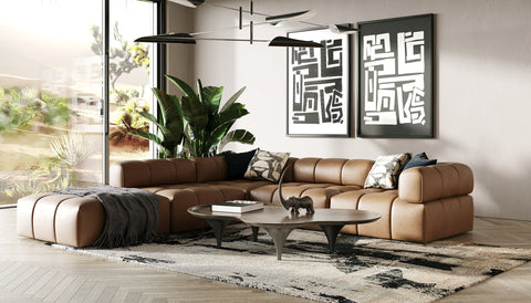 Divani Casa Everest Modern Brown Leather Modular Corner Sectional Seat Model VGOD-ZW-23118-CNR