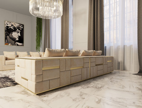 Divani Casa Mobray Glam Beige And Gold Fabric Sofa  Model VGUIMY524