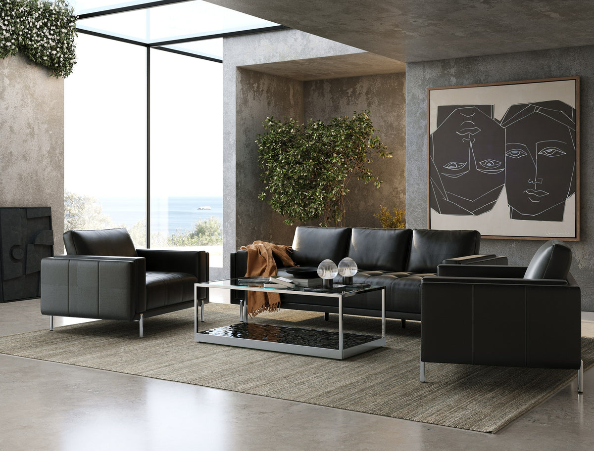 Divani Casa Schmidt Modern Black Leather Sofa & 2 Chairs Model VGKK-KF.7020-SET-BLK