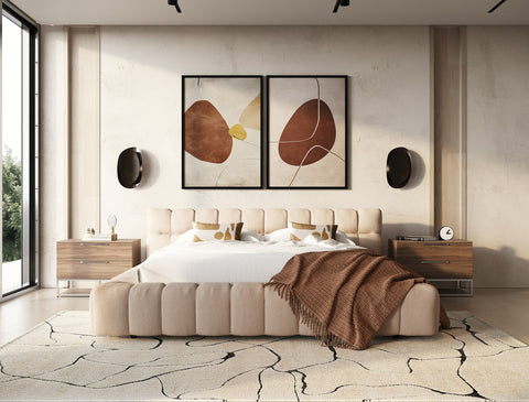 Divani Casa Tyree Modern Tufted Sand Fabric Bed Model VGOD-DY-22116-SAND