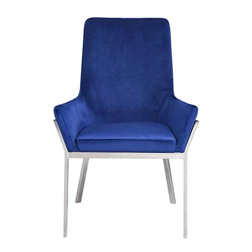 Cambrie Blue Velvet & Mirrored Silver Finish Side Chair Model DN00222 By ACME Furniture