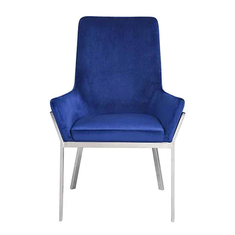 Cambrie Blue Velvet & Mirrored Silver Finish Side Chair Model DN00222 By ACME Furniture