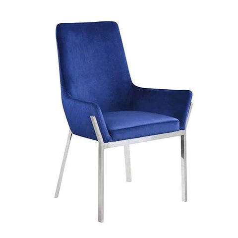 Cambrie Blue Velvet & Mirrored Silver Finish Side Chair Model DN00222 By ACME Furniture