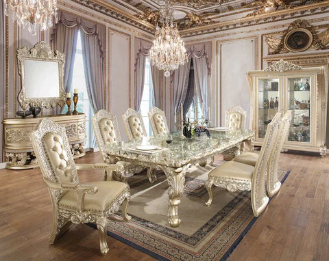 Vatican PU & Champagne Silver Finish Dining Table Model DN00469 By ACME Furniture