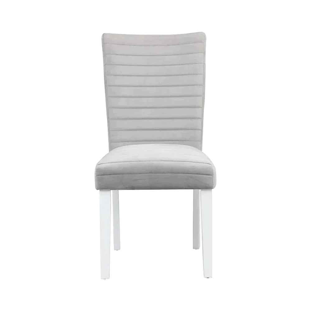 Elizaveta Gray Velvet, Faux Crystal Diamonds &White  High Gloss Finish Side Chair Model DN00815 By ACME Furniture