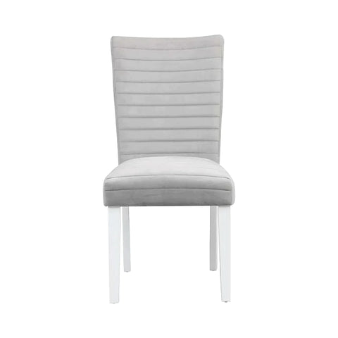 Elizaveta Gray Velvet, Faux Crystal Diamonds &White  High Gloss Finish Side Chair Model DN00815 By ACME Furniture