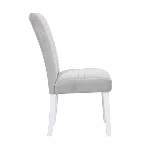 Elizaveta Gray Velvet, Faux Crystal Diamonds &White  High Gloss Finish Side Chair Model DN00815 By ACME Furniture
