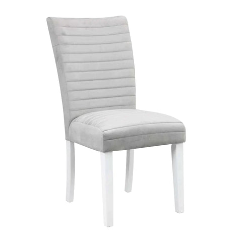 Elizaveta Gray Velvet, Faux Crystal Diamonds &White  High Gloss Finish Side Chair Model DN00815 By ACME Furniture