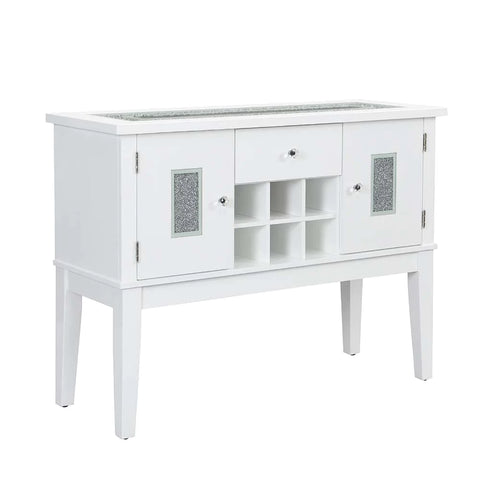 Elizaveta Gray Velvet, Faux Crystal Diamonds &White  High Gloss Finish Server Model DN00816 By ACME Furniture