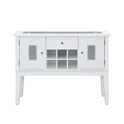 Elizaveta Gray Velvet, Faux Crystal Diamonds &White  High Gloss Finish Server Model DN00816 By ACME Furniture